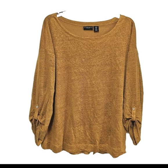 Adrienne Vittadini 100% Linen  Large Mustard Yellow Pull Over Oversized Sweater - Picture 1 of 12